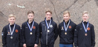 Mitalistit: Juho Lamberg, Riku Suhonen, Niko Lamberg, Iiro Piippo ja Vilho Laukkarinen, KLL 17.5.2015, Kouvola 